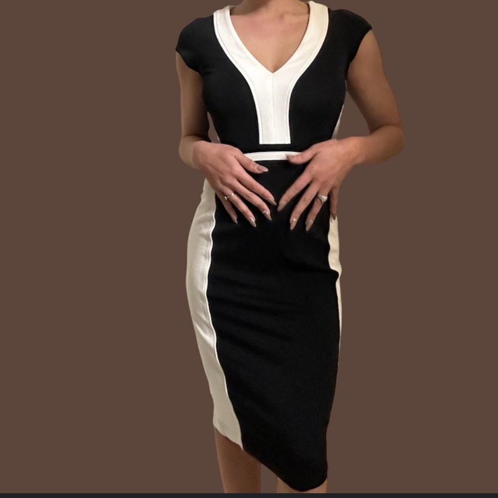 NWT! H&M Bodycon midi zip up dress. Black and white colorblock